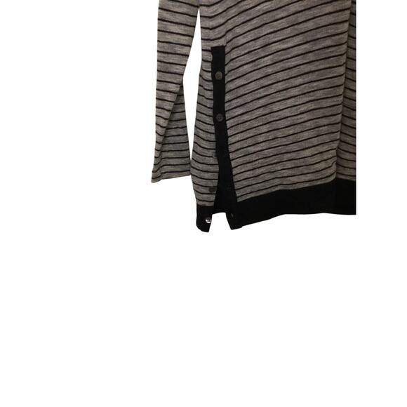 Theory Grey black stripe cotton blend V-neck pullover LS Top - Picture 6 of 7